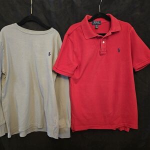 Polo Ralph Lauren Red Polo Shirt and Gray Long Sleeve Shirt
